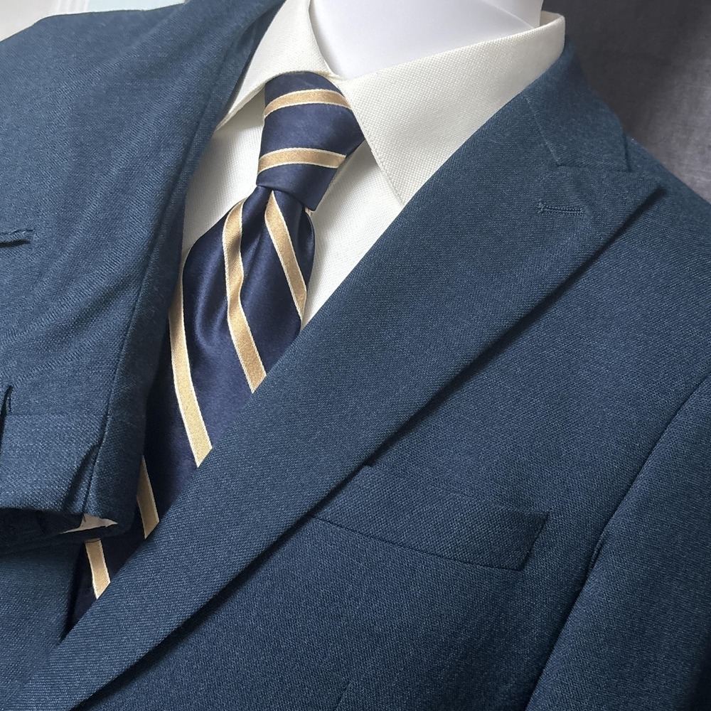 Tazzio Suit 38S 32W Skinny Fit Slim Blue Classic Bespoke Blaser Pants